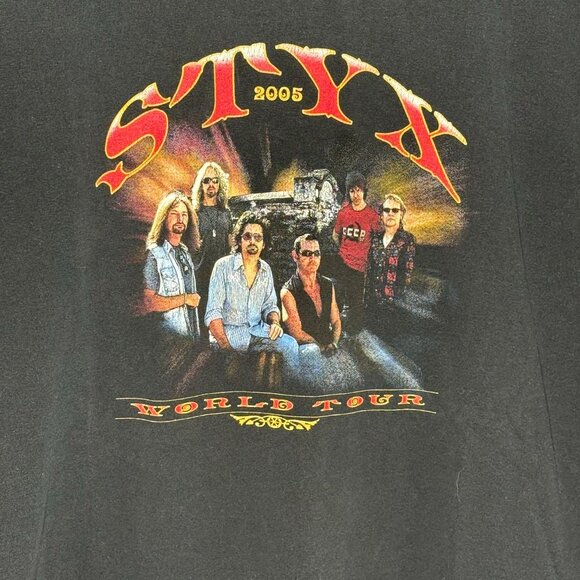 Styx 2005 World Tour Black Graphic T-Shirt 2XL Gildan Ultra Cotton Heavyweight - Picture 3 of 7